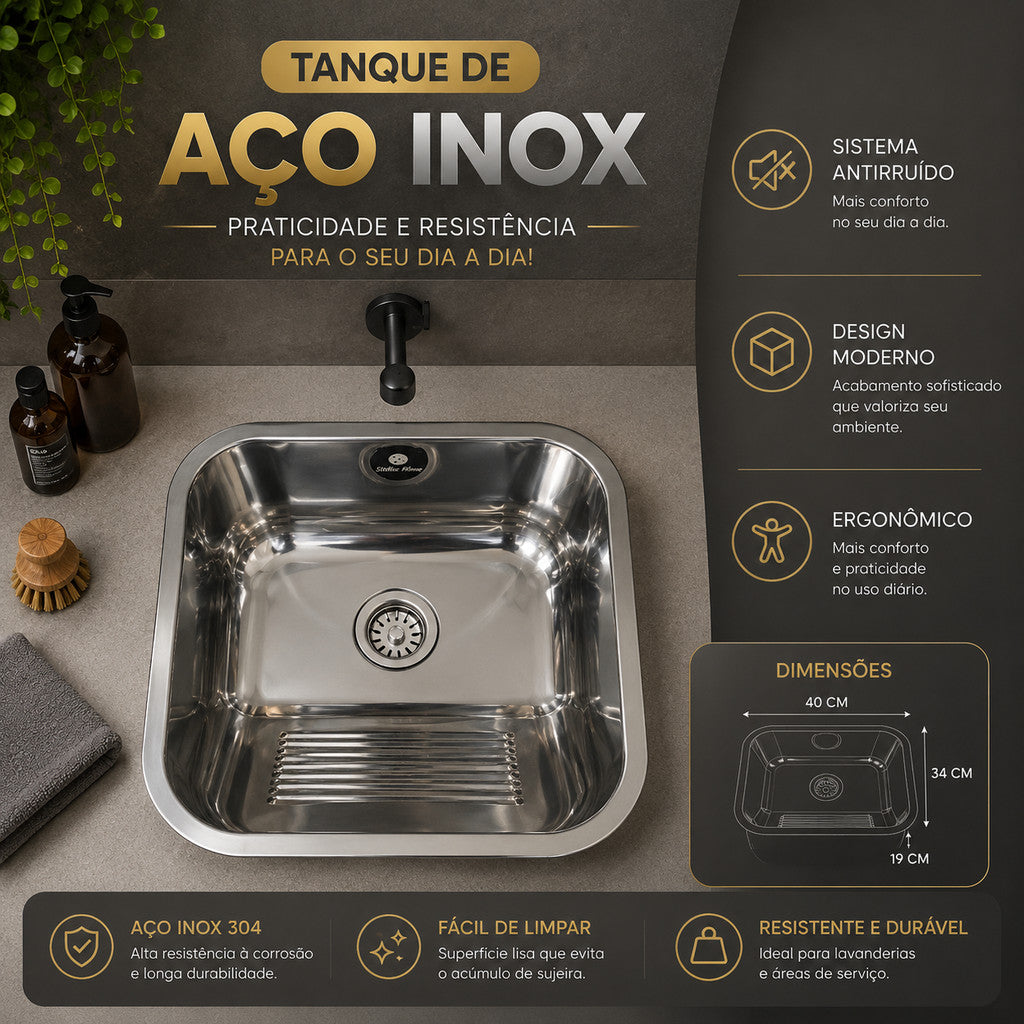 Tanque para Lavanderia 40x34 cm Inox 304 Polido Royal - imagem 4