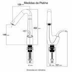 Medidas da Platine em milímetros: 128, 262, 149, 45, 58 e 151, conforme desenho técnico original