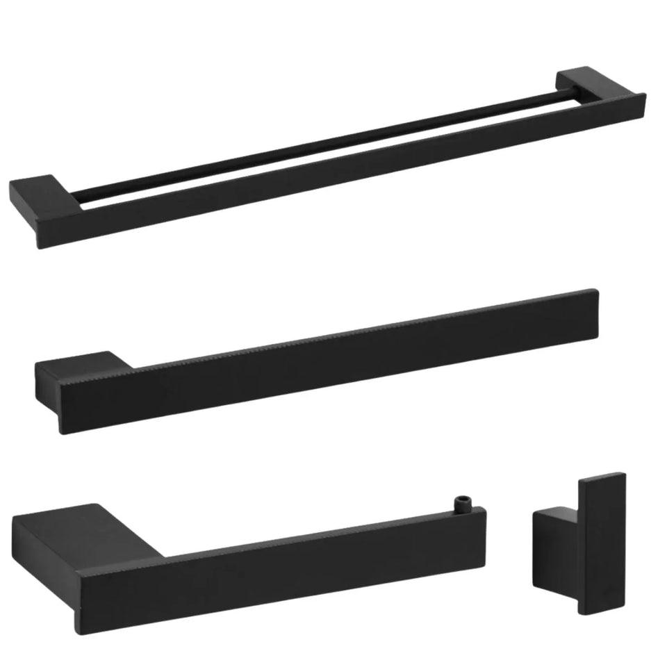 Porta Toalha Banheiro Kit Completo 4 Acessórios Preto Fosco Royal Class - foto principal