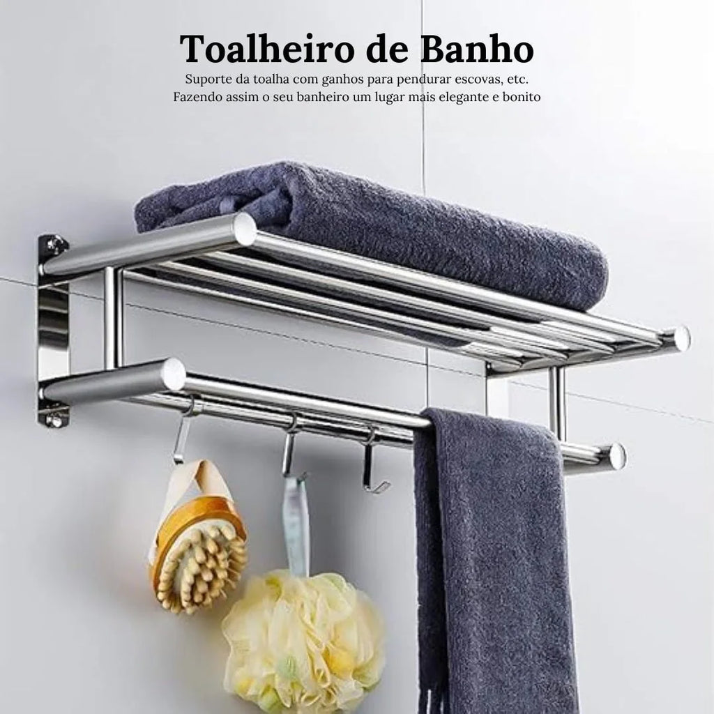 Porta Toalha Duplo Toalheiro Aço Inoxidável Para Banheiro - imagem do produto 2
