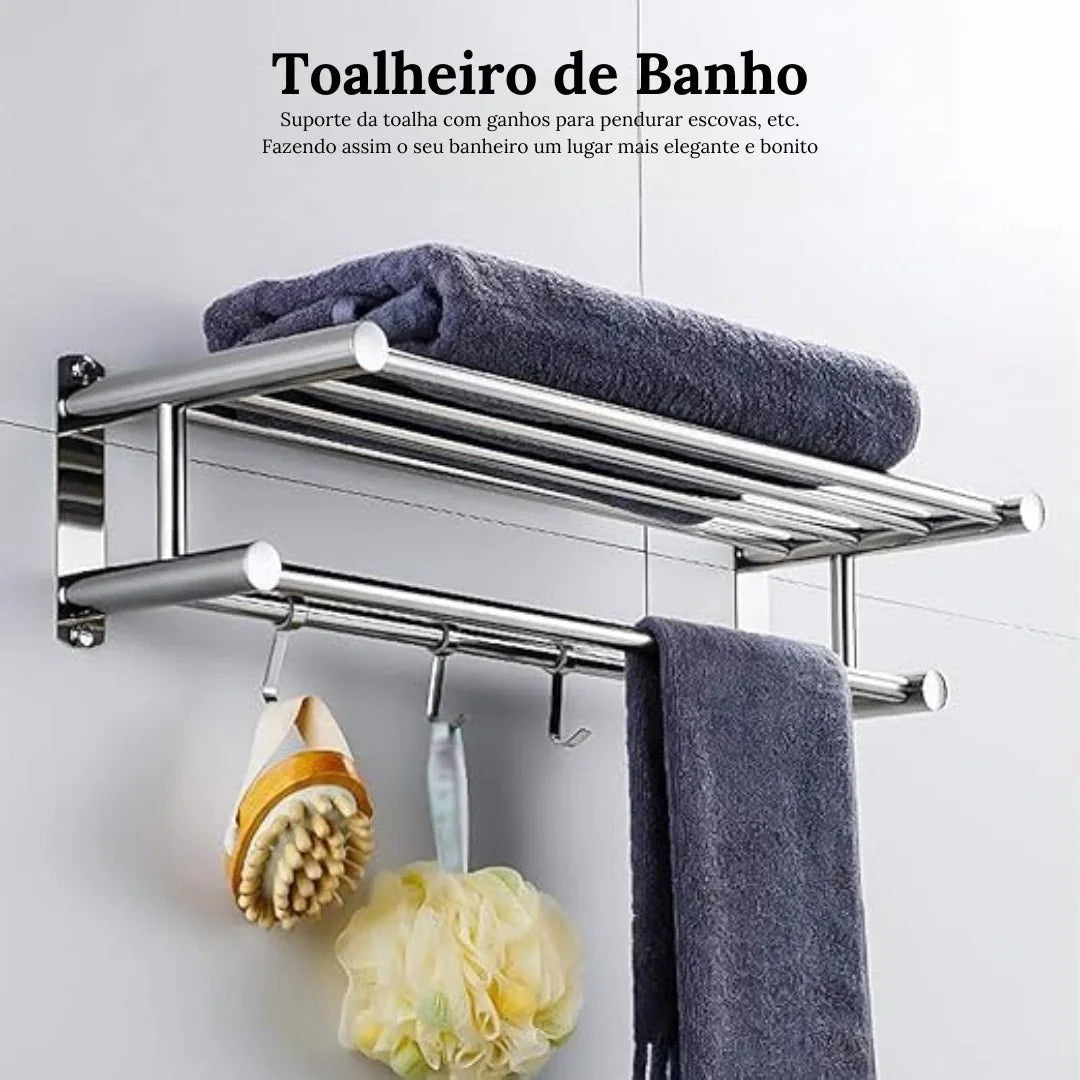 Porta Toalha Duplo Toalheiro Aço Inoxidável Para Banheiro - imagem do produto 2