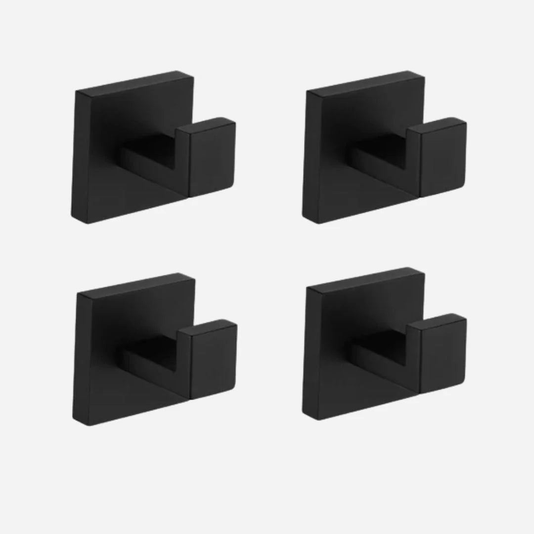 Porta Toalhas Para Banheiro Conjunto Completo Veneza Preto Fosco - Gancho 4pcs
