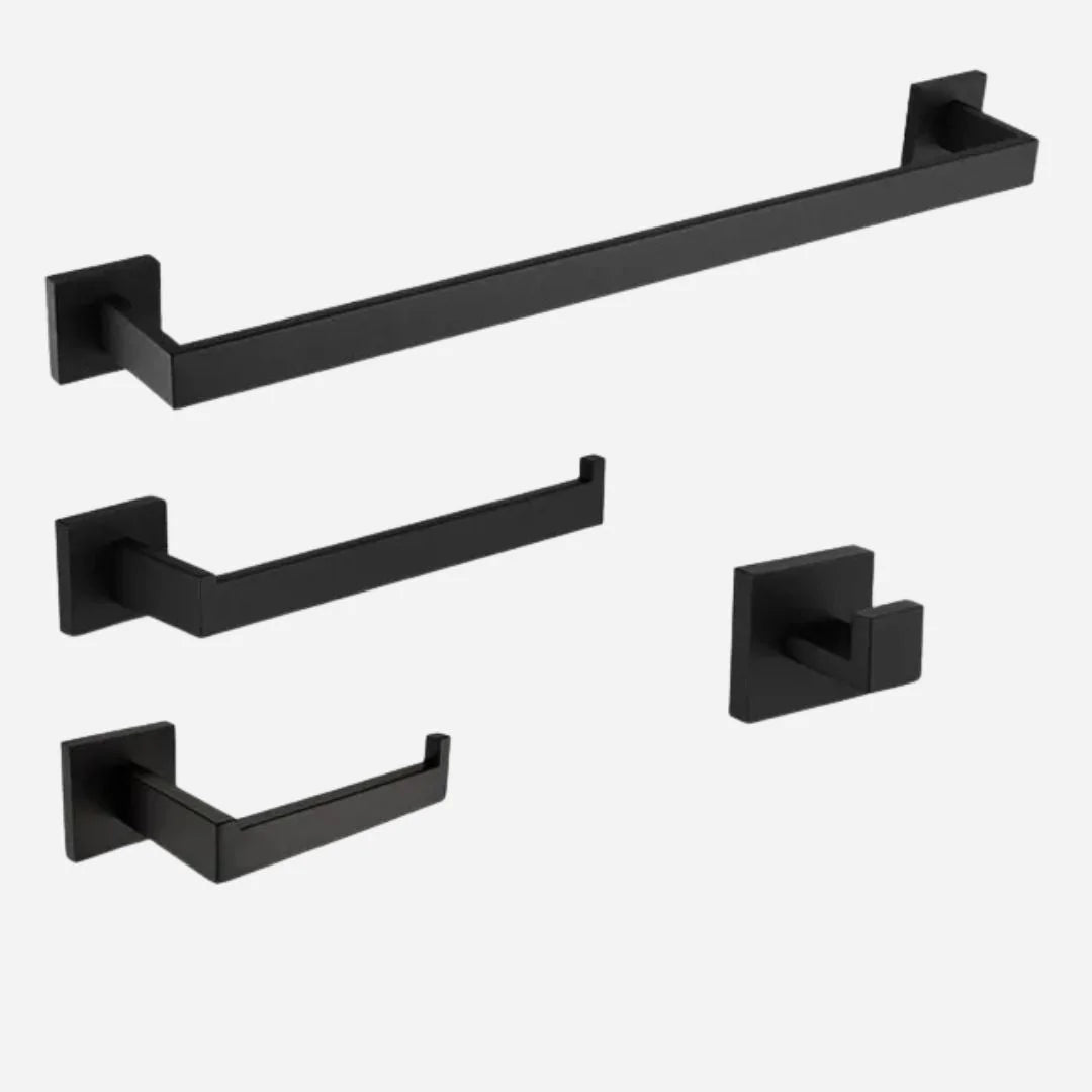 Porta Toalhas Para Banheiro Conjunto Completo Veneza Preto Fosco - Conjunto 4pcs