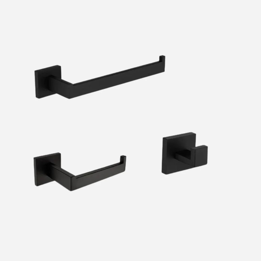 Porta Toalhas Para Banheiro Conjunto Completo Veneza Preto Fosco - Conjunto 3pcs