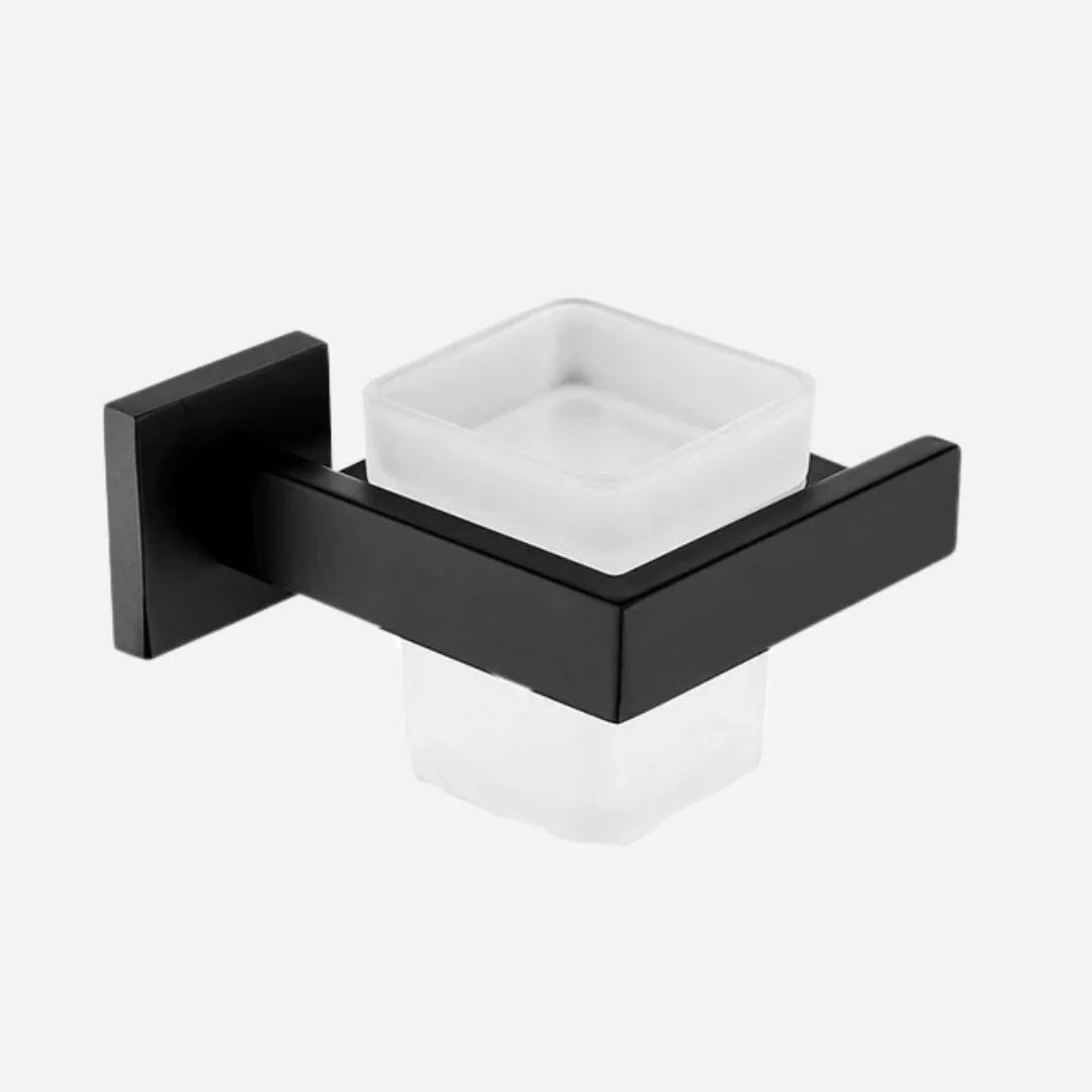 Porta Toalhas Para Banheiro Conjunto Completo Veneza Preto Fosco - Suporte Copo