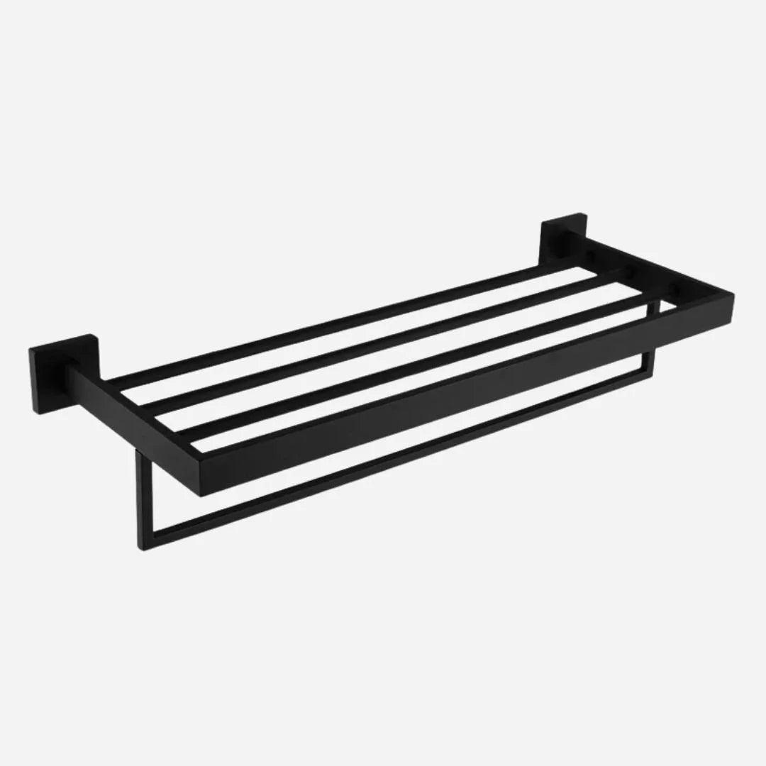 Porta Toalhas Para Banheiro Conjunto Completo Veneza Preto Fosco - Toalheiro