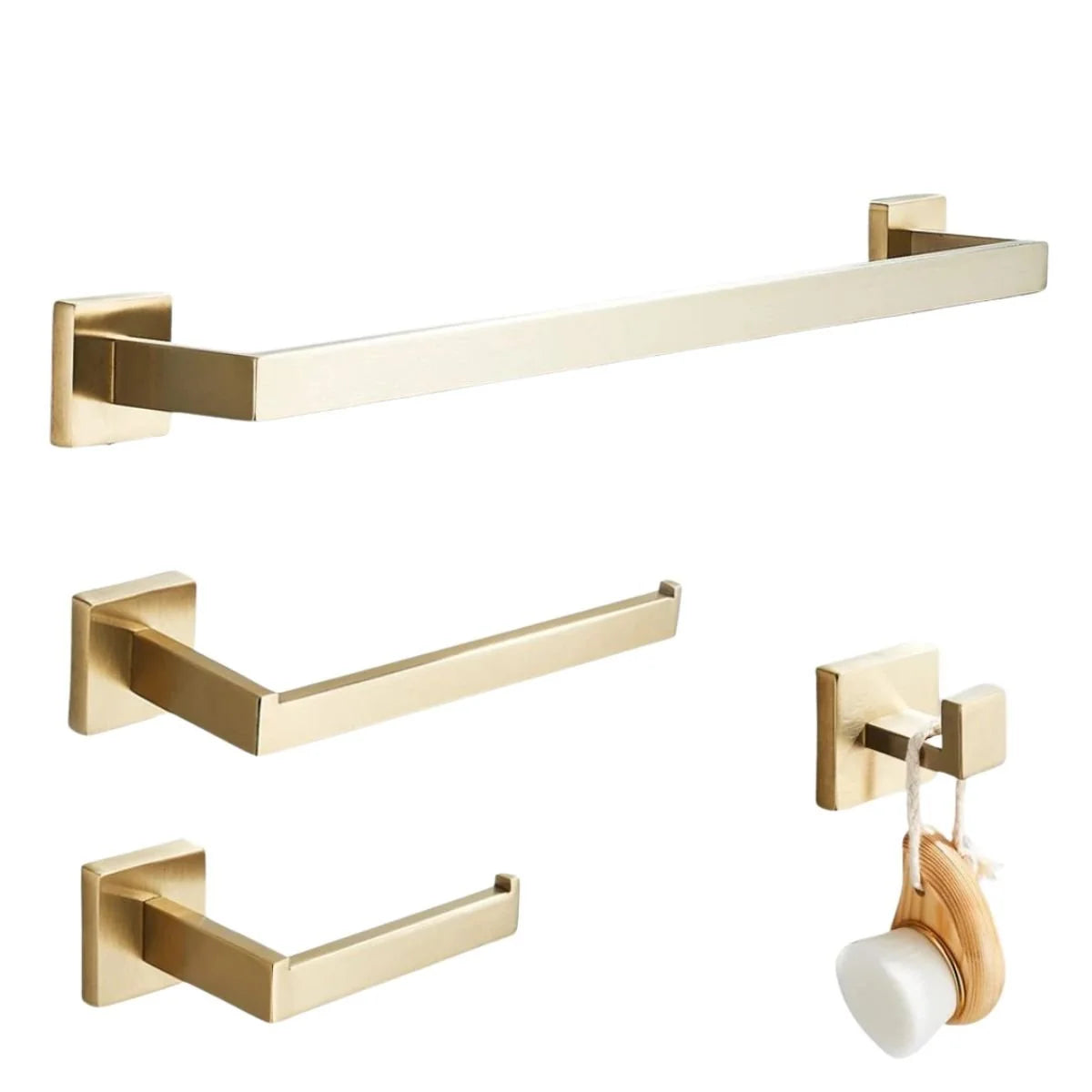 Porta Toalhas Para Banheiro Kit Completo 4 Peças Inox 60cm Royal Elegance - Porta Toalhas Para Banheiro Dourado Fosco