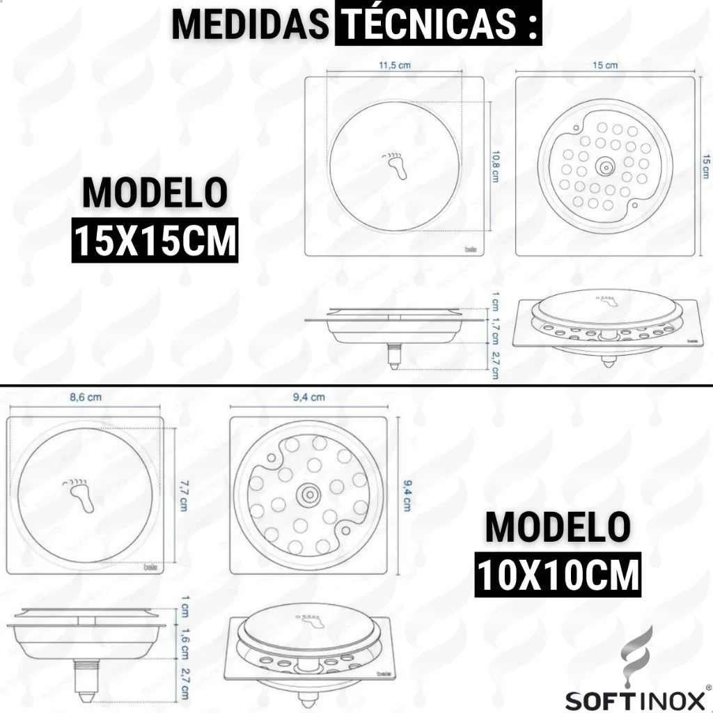 Ralo Click De Banheiro Inteligente Inox Quadrado Veda Cheiro - imagem do produto 6