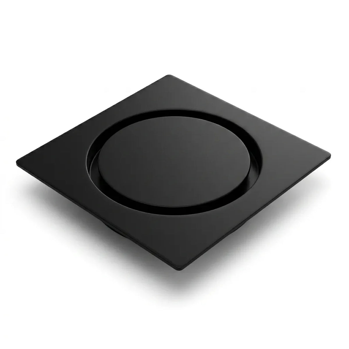 Ralo click 15x15 em inox preto fosco instalado no piso, visto de cima