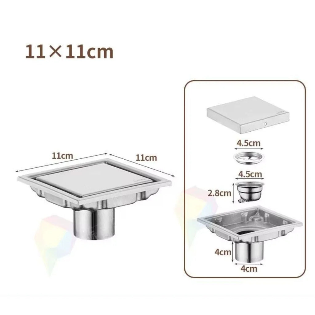 Ralo Para Banheiro Anti Odor Aço Inoxidável 304 - Cromado Escovado 11x11cm