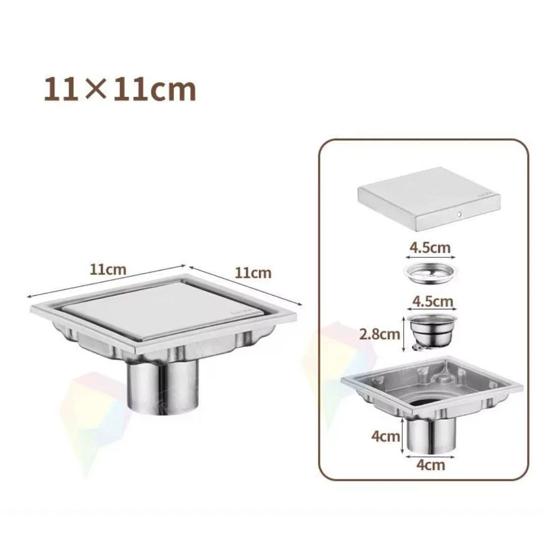Ralo Para Banheiro Anti Odor Aço Inoxidável 304 - Cromado Escovado 11x11cm