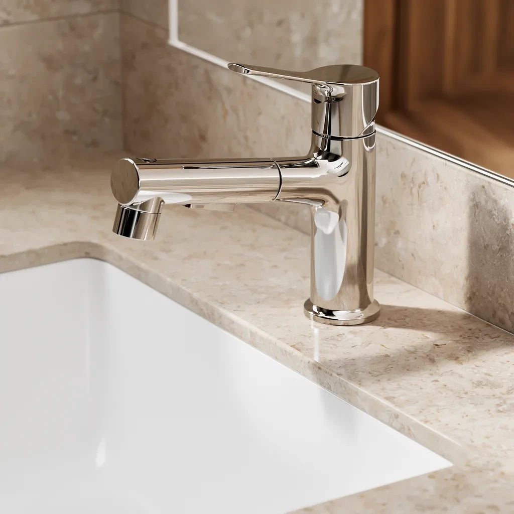 Torneira 3 Funções com Bica Extensível Inox 304 — Cromado ambientado