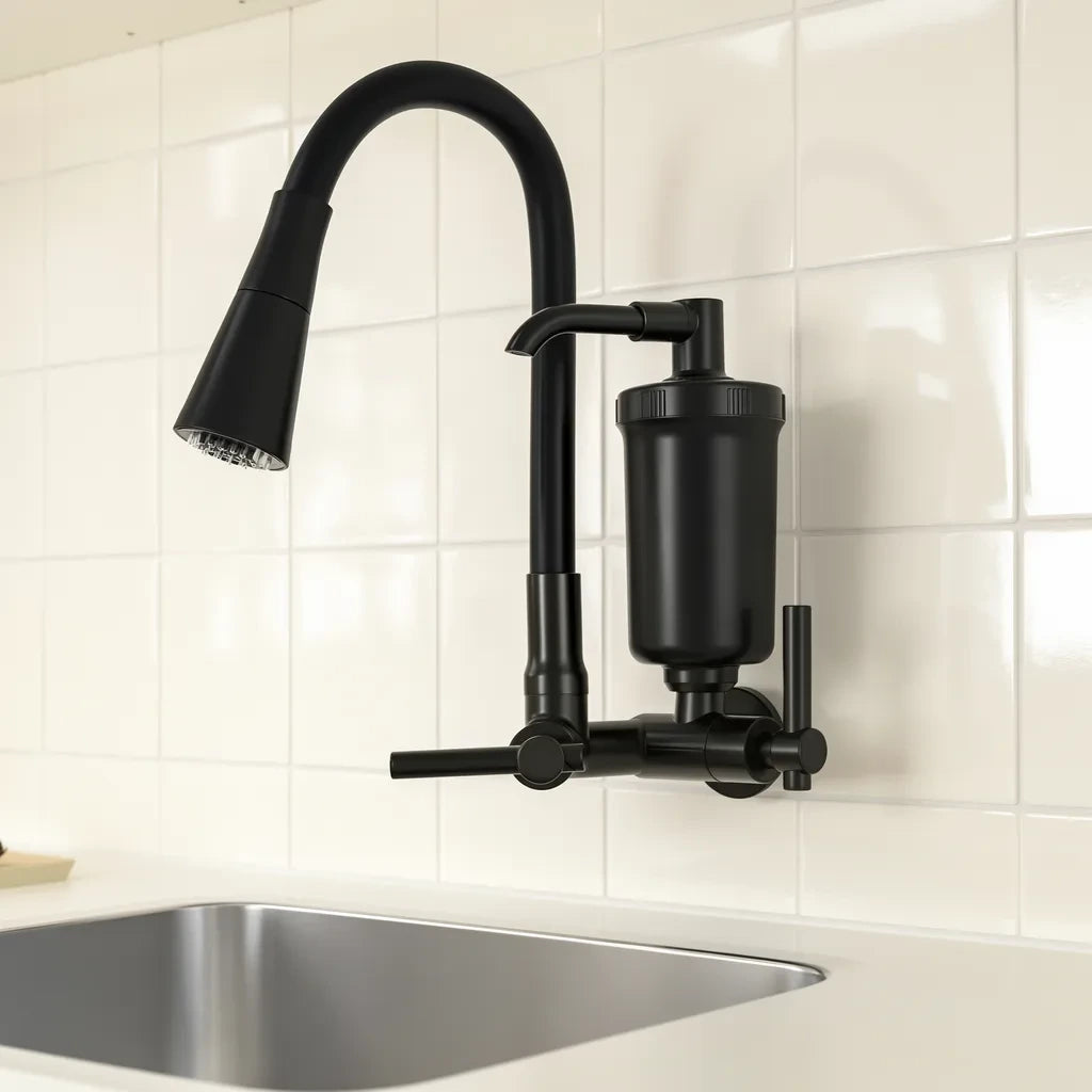 Torneira Royal Axis — preto ambientado na parede