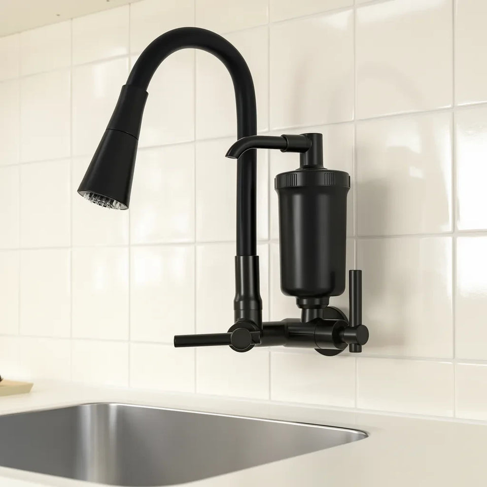 Torneira Royal Axis — preto ambientado na parede