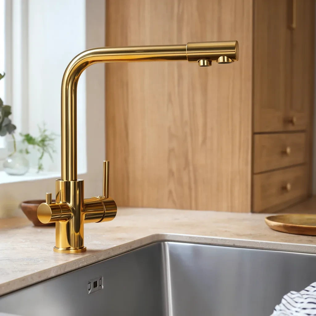 Torneira Royal Orsay dourado — variante ambientada