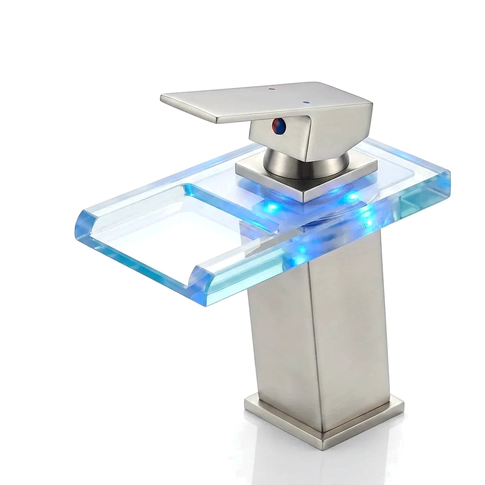 Torneira AquaGlam LED aço escovado para 1 furo, foto em fundo branco - Torneiras Royal