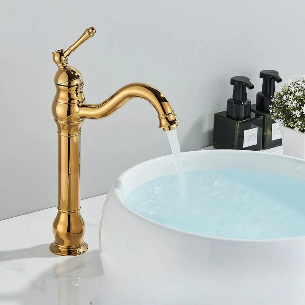 Torneira Bica Alta Gourmet Monocomando Para Banheiro Lavabo - Dourado Alto