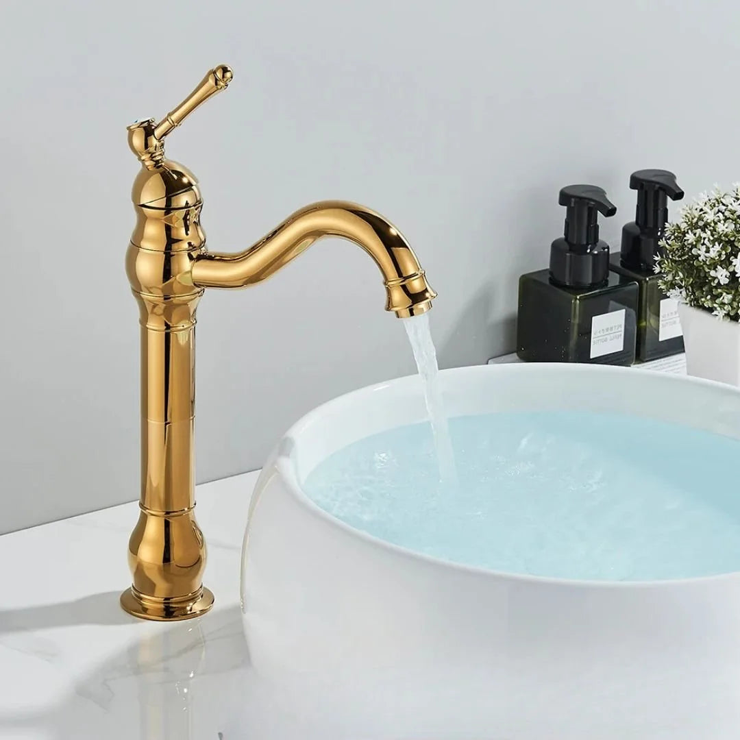 Torneira Bica Alta Gourmet Monocomando Para Banheiro Lavabo - Dourado Alto