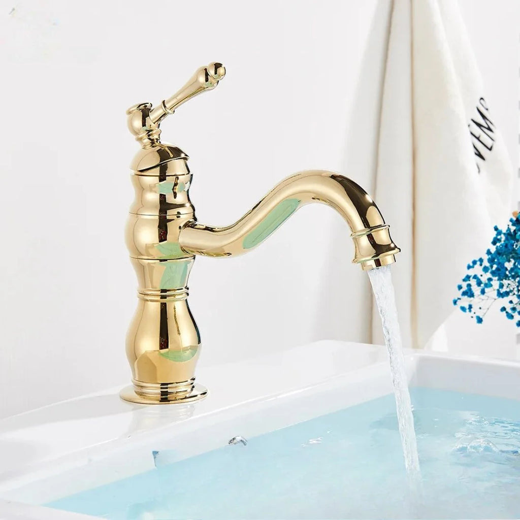 Torneira Bica Alta Gourmet Monocomando Para Banheiro Lavabo - Dourado Curto