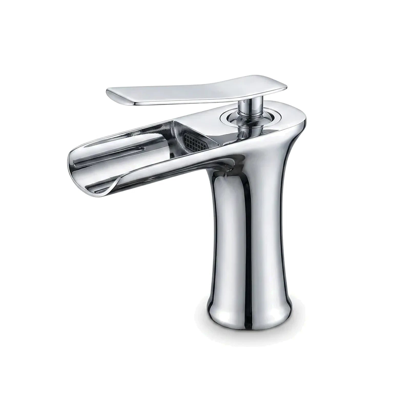 Torneira cascata para banheiro cromada, foto em fundo branco - Torneiras Royal