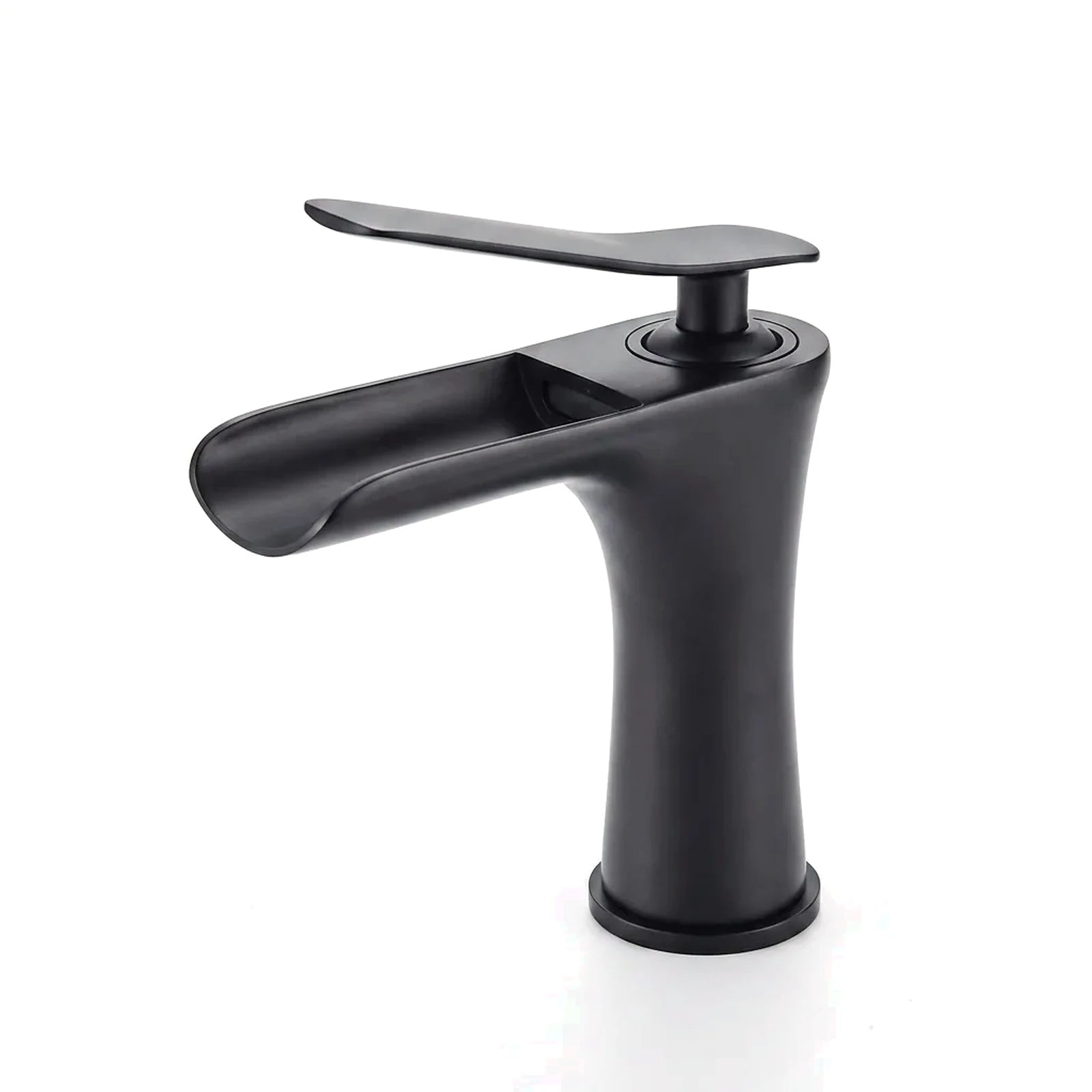 Torneira cascata para banheiro preto escovado fosco, foto em fundo branco - Torneiras Royal