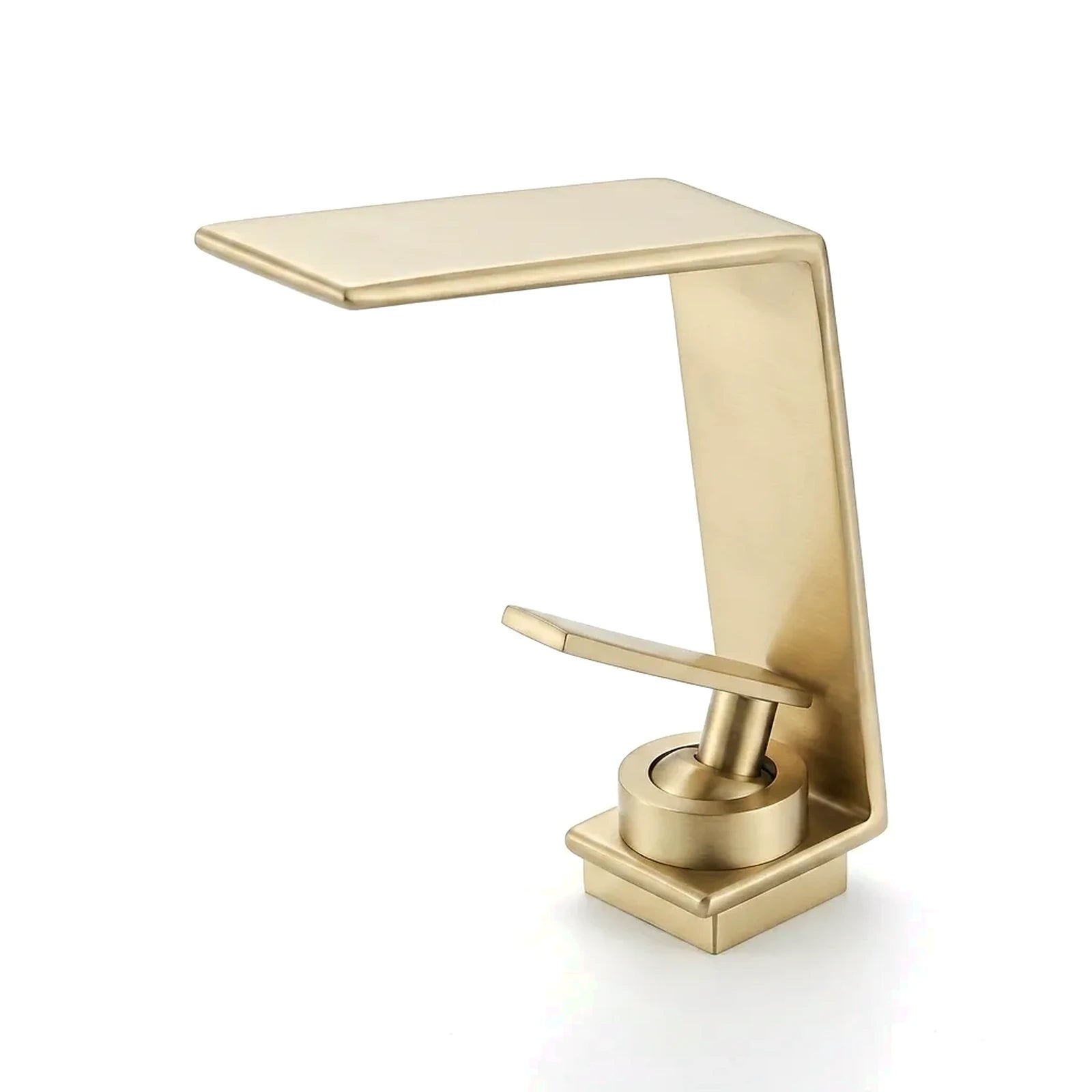 Torneira cascata para banheiro Chateau dourado escovado, foto em fundo branco - Torneiras Royal