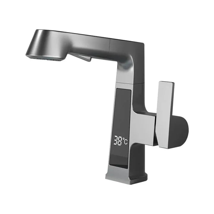 Torneira Com Display Digital Monocomando Mangueira Extensível Pull-Out - Preto Fosco