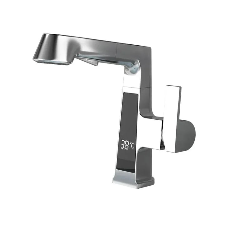 Torneira Com Display Digital Monocomando Mangueira Extensível Pull-Out - Cromado