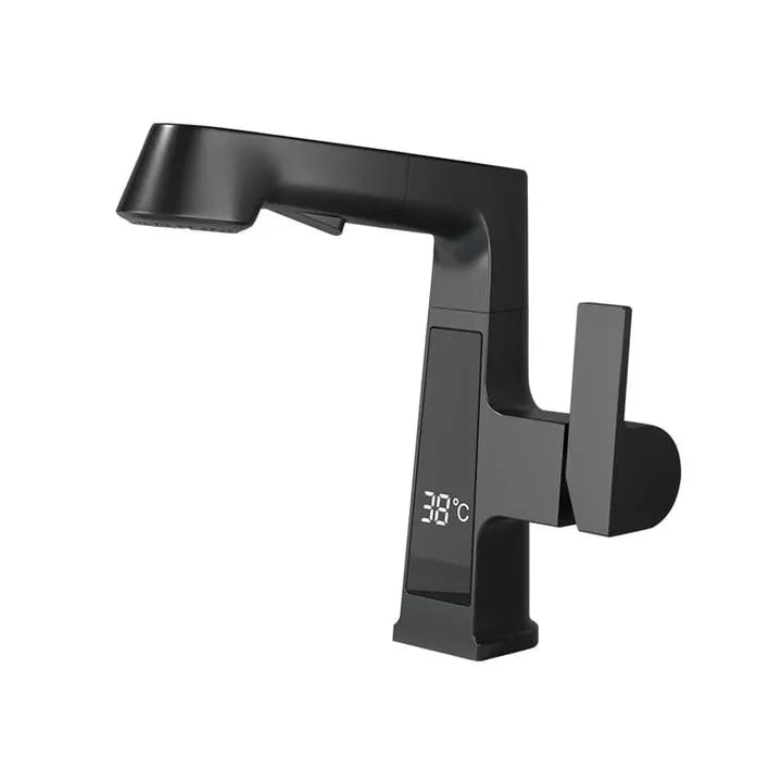 Torneira Com Display Digital Monocomando Mangueira Extensível Pull-Out - Preto
