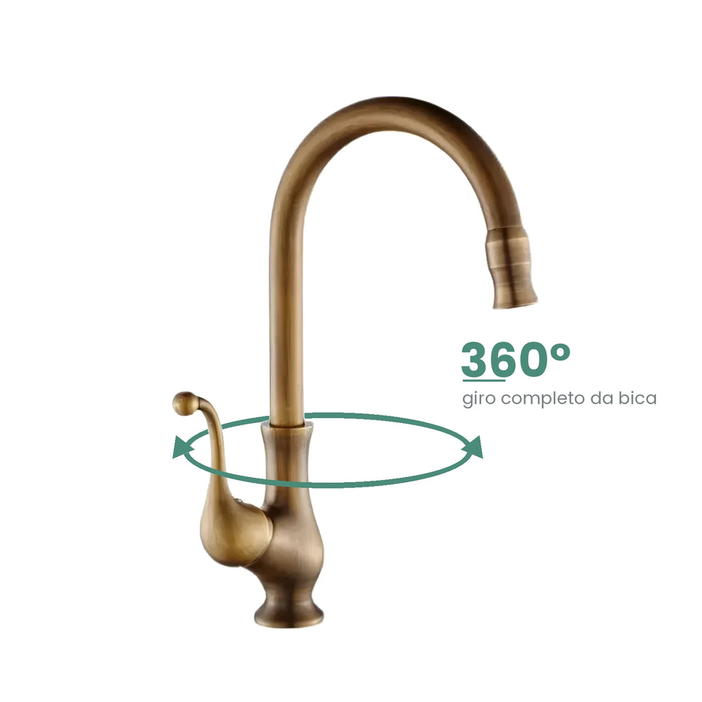 Torneira gourmet antique bronze com bica de giro completo de 360 graus