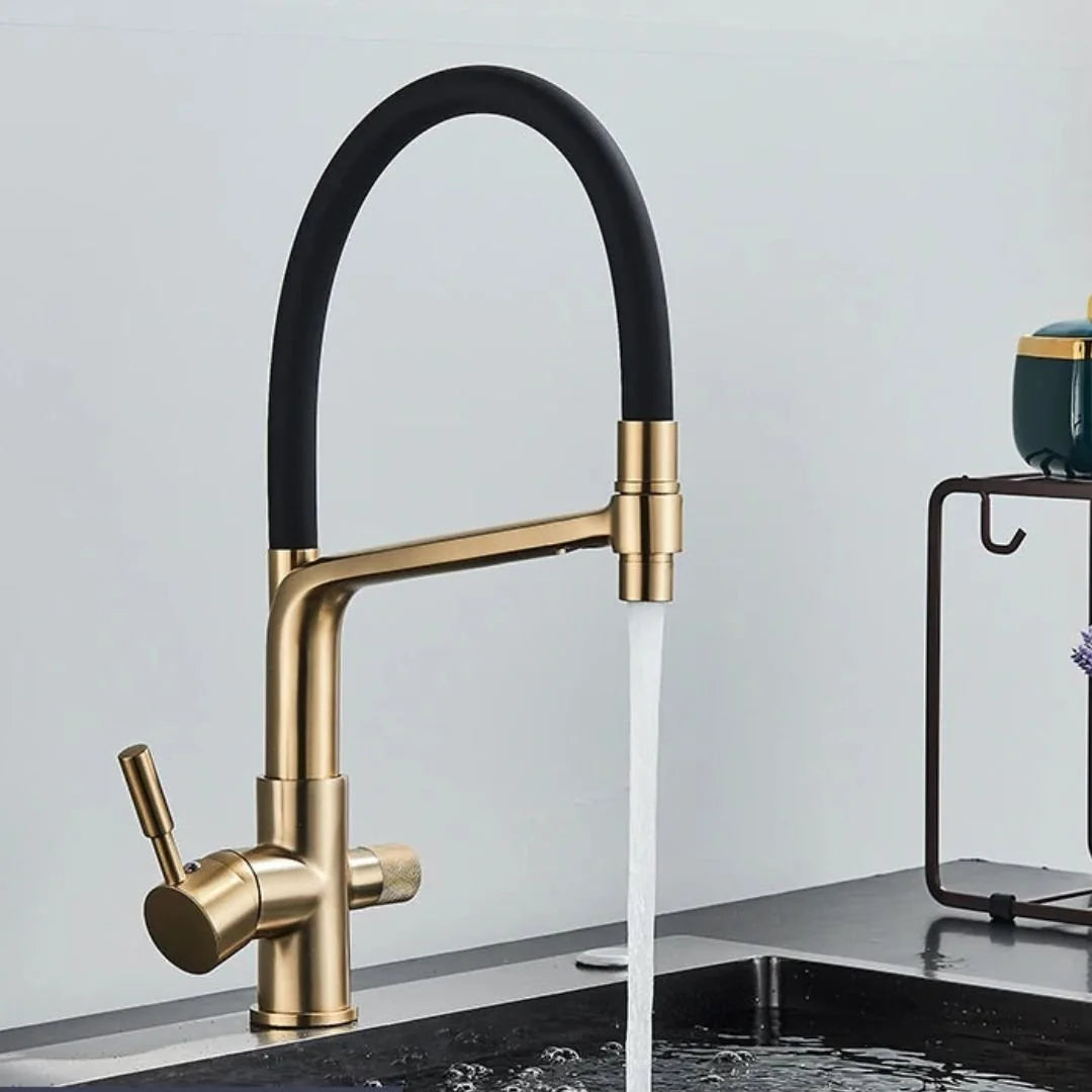 Torneira Gourmet Com Filtro Para Cozinha Luxflow - Dourado Escovado