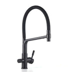 Torneira gourmet com filtro Luxflow preto fosco com bica flexível, foto em fundo branco - Torneiras Royal