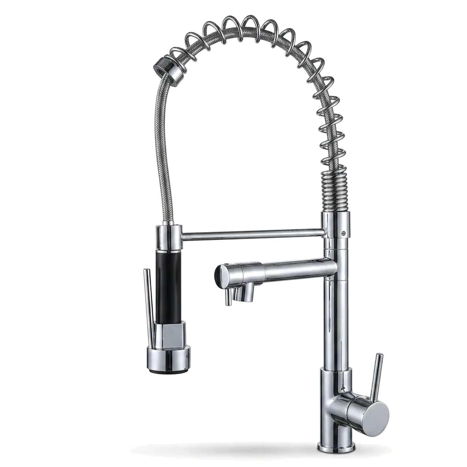 Torneira gourmet monocomando Royal Prime cromada com mola e ducha extensível, foto em fundo branco - Torneiras Royal