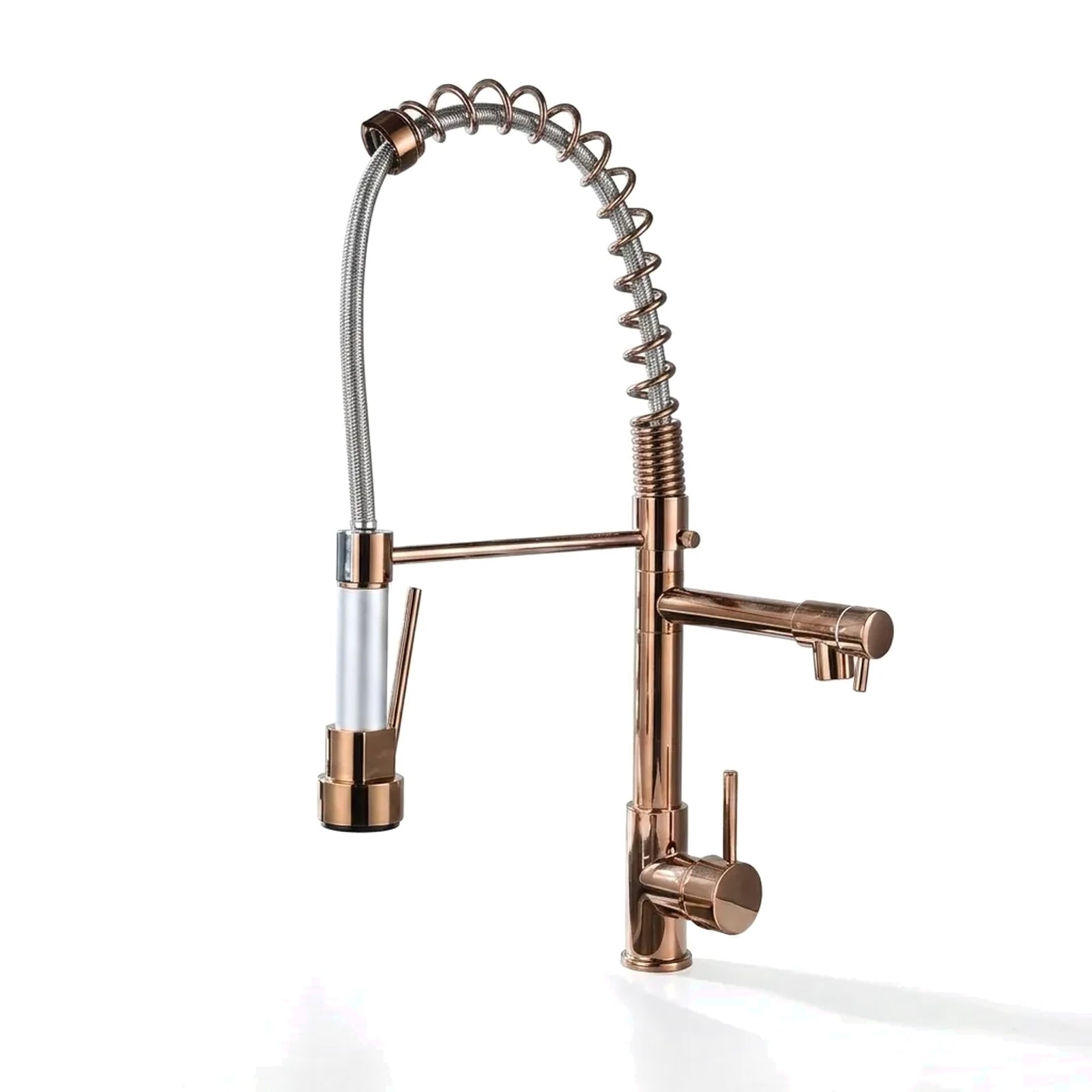 Torneira gourmet monocomando Royal Prime rose gold com mola e ducha extensível, foto em fundo branco - Torneiras Royal