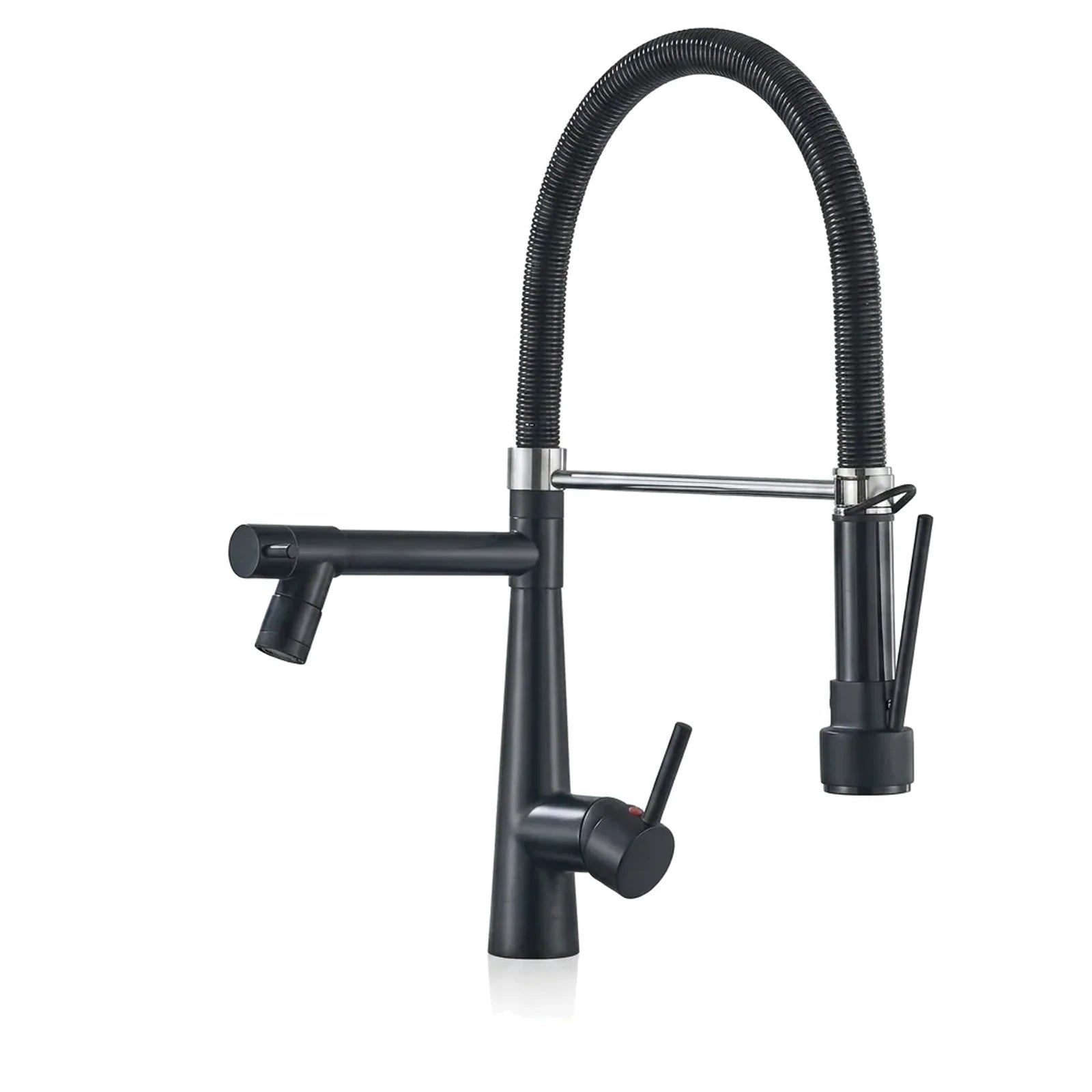 Torneira gourmet monocomando Royal Gourmet Pro preta com mola e ducha extensível, foto em fundo branco - Torneiras Royal