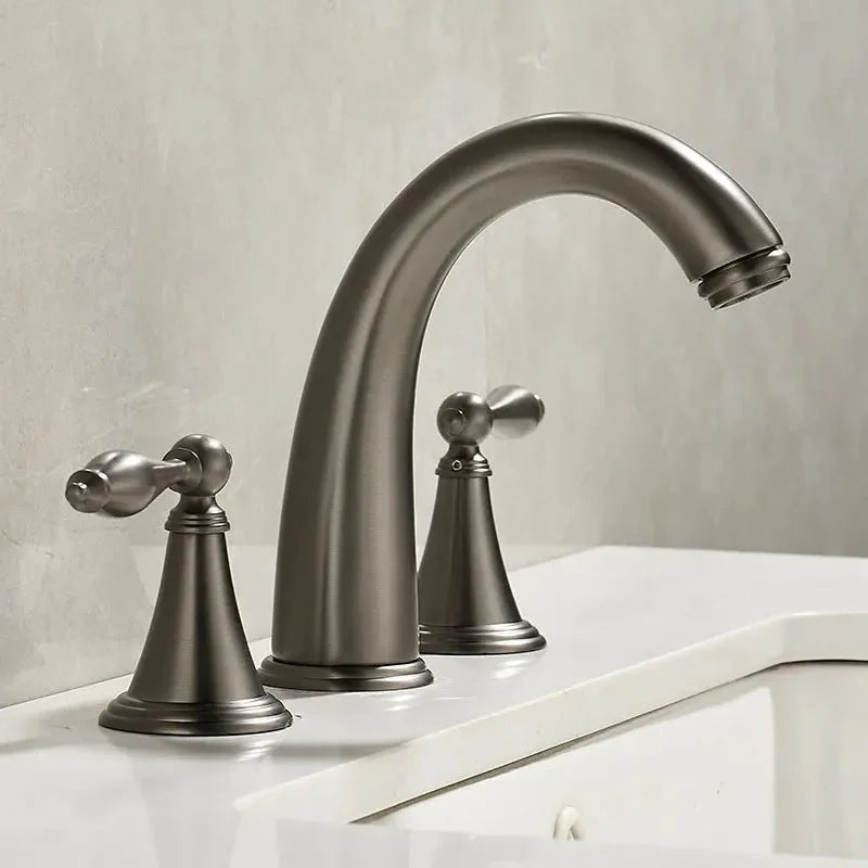 Torneira Para Banheiro Alça Dupla Modelo Vintage Água Quente e Fria - Cinza