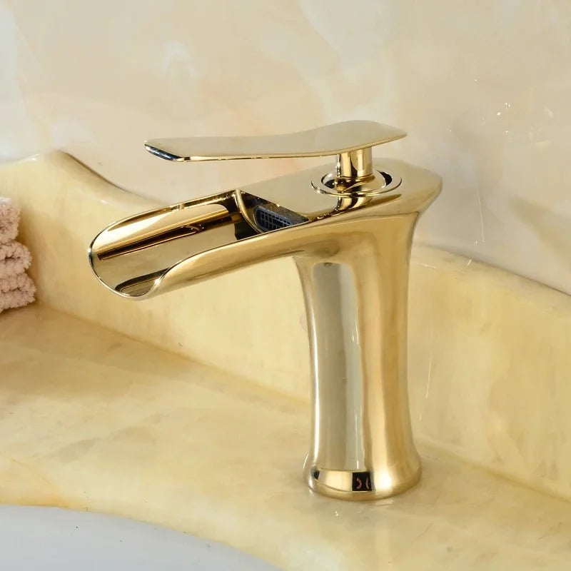 Torneira Para Banheiro Monocomando Cascata - Dourado