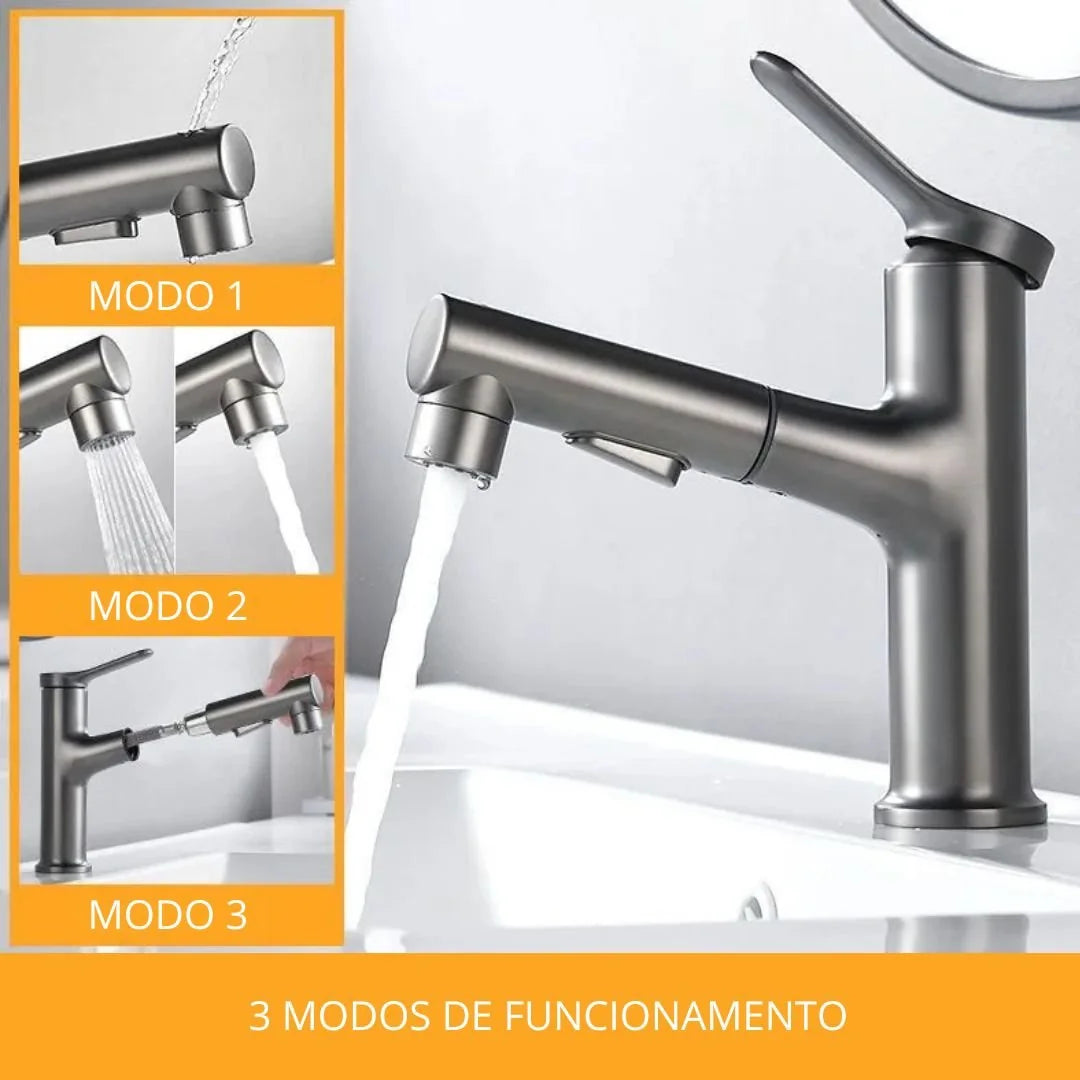 Torneira Para Banheiro Monocomando Misturador 3 Funções Com Bica Extensível Inox 304 - imagem do produto 6