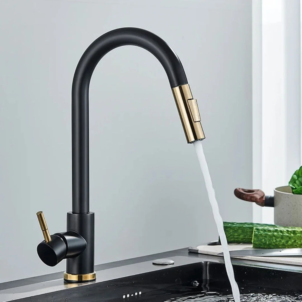 Torneira Para Cozinha Monocomando Gourmet - Preto Com Dourado