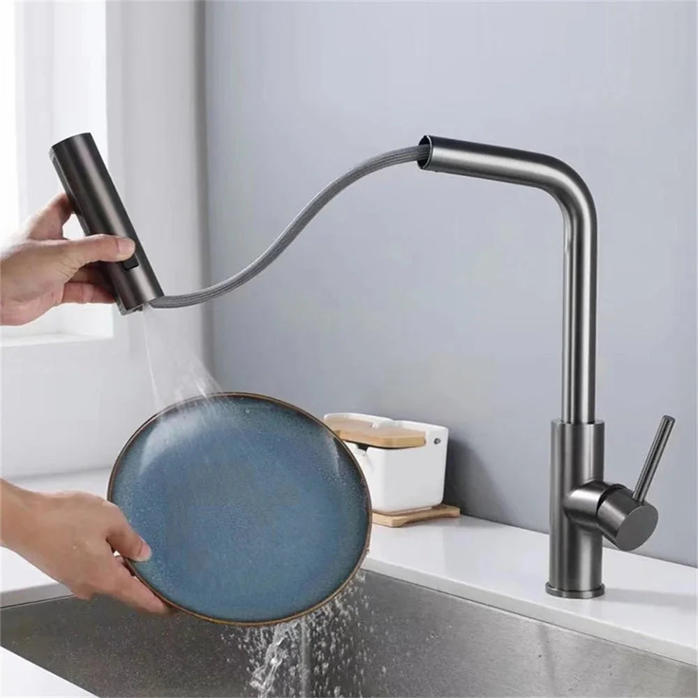 Torneira Para Cozinha Monocomando Pulverizador Cascata Rotativa com Ducha Extensível Rotativa - imagem do produto 5