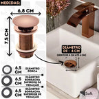 Válvula Click Pia Banheiro Lavabo P/ Cuba Pia rosé de 4cm - rosé