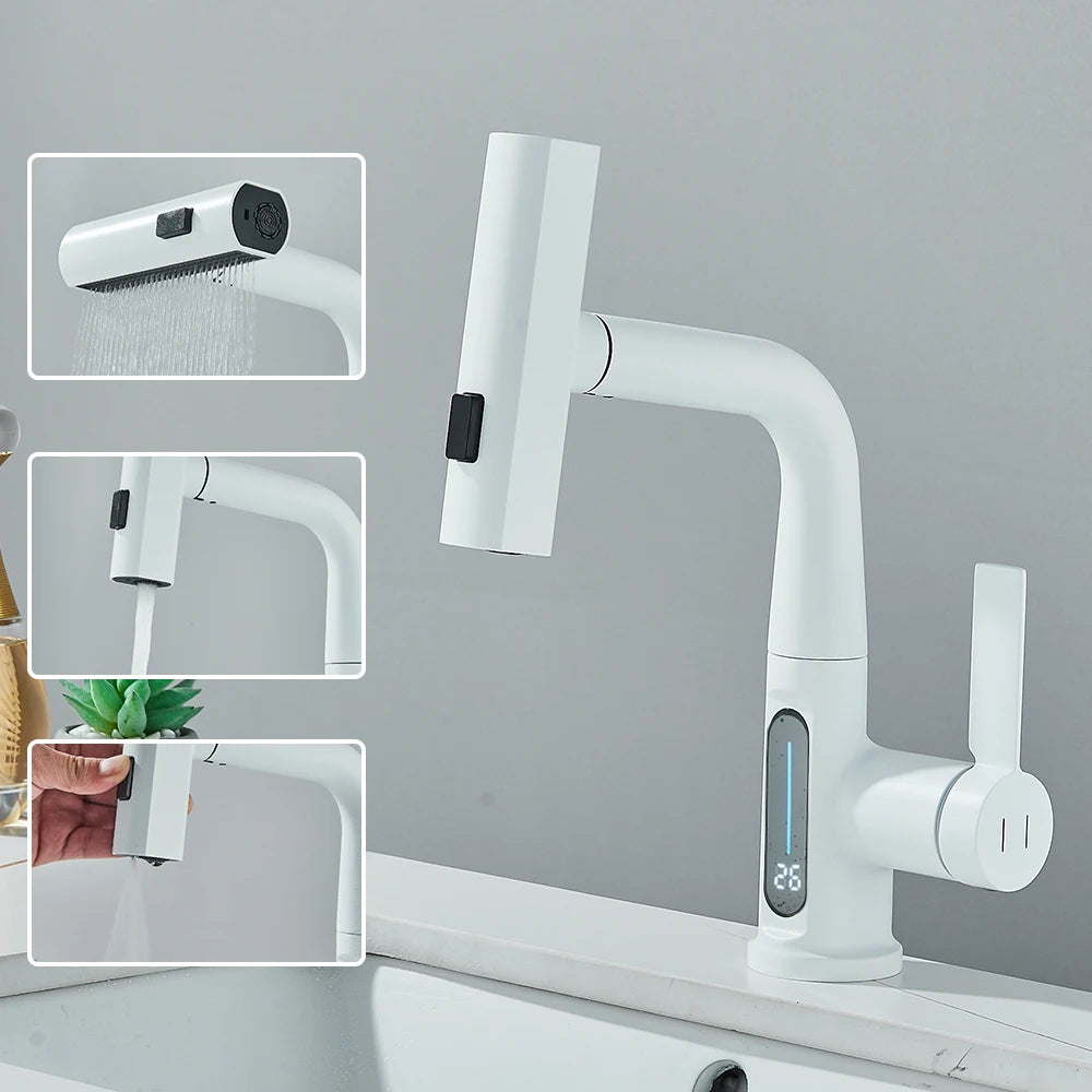 Torneira digital cascata para banheiro acabamento branco